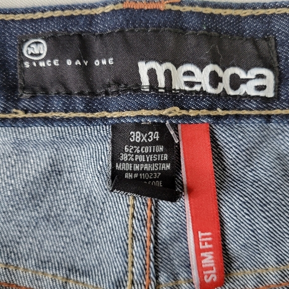 Mecca Jeans Men Size 38X34 38X31 Slim Fit Leather Trim Embroidered Dark Wash Y2K - Picture 7 of 9